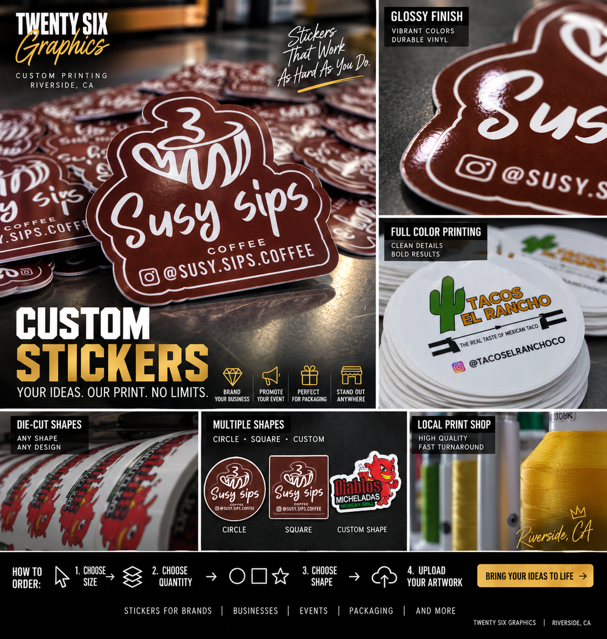 Custom vinyl stickers printed by Twenty Six Graphics in Riverside, CA